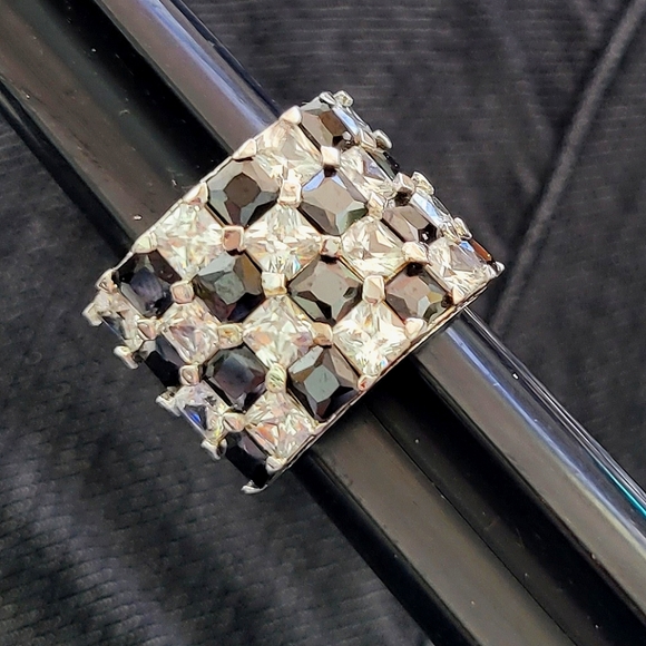 Statement Cocktail Ring. Checkerboard Black and Clear Stones. Apx. Size 5.5 - Picture 1 of 13